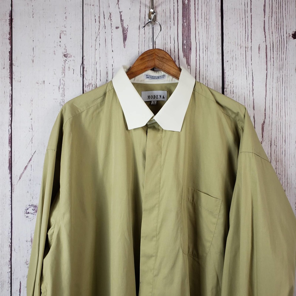 Modena Dress Shirt Mens Size Big 19 34/35 Long Sleeve Cotton Green